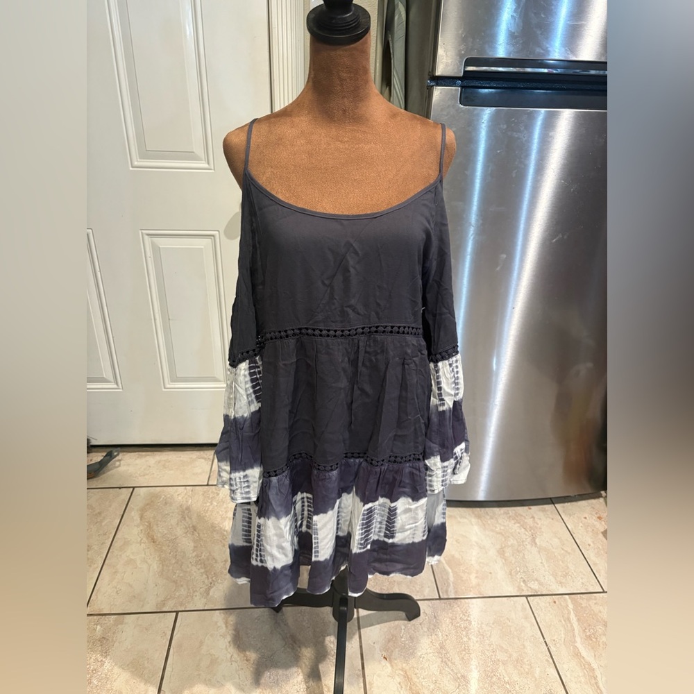 Entro Gray and White Striped Dress